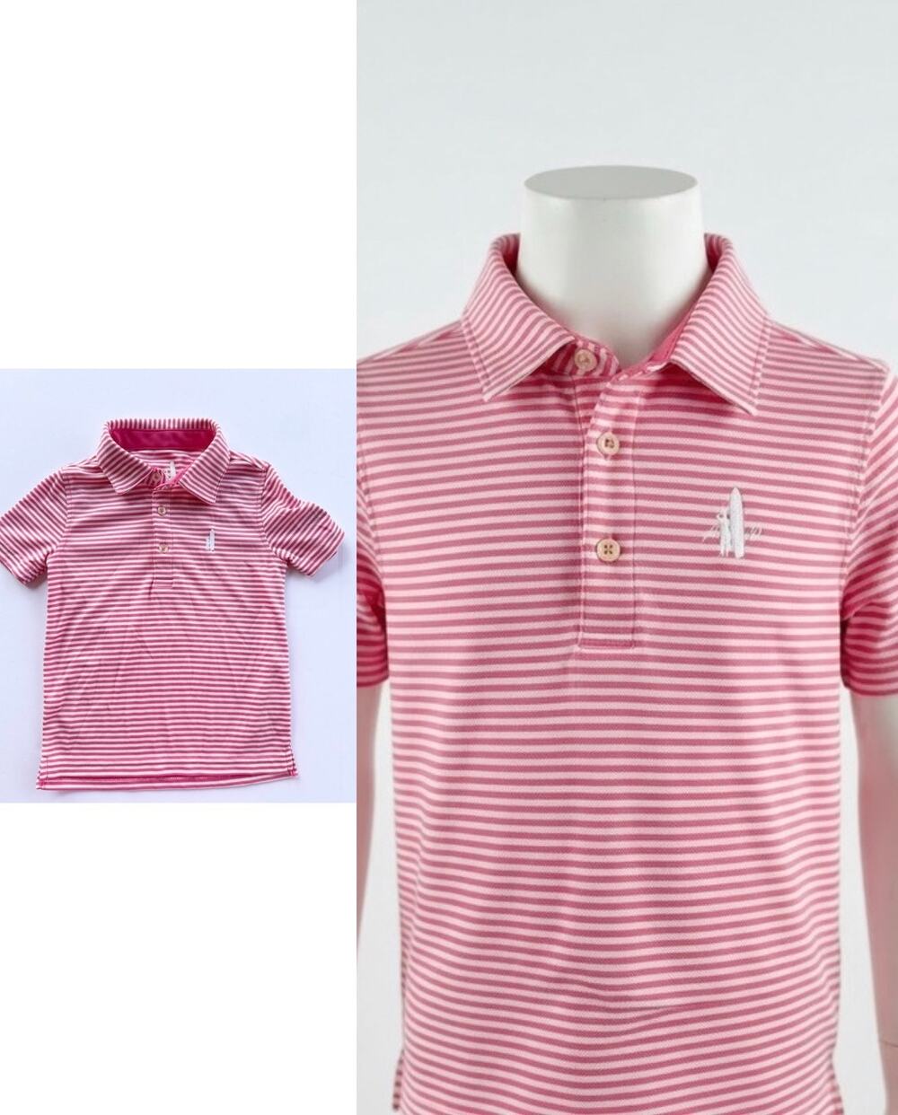 Johnny-O bright pink and white stripe polo boys youth size 5 5t Golfcore resort